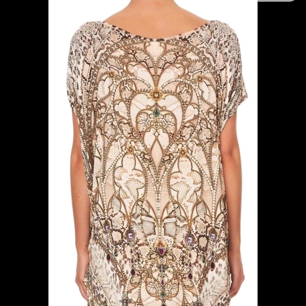 Camilla Ornate Beaded Tunic in Cream and Gold with Jewel Accents